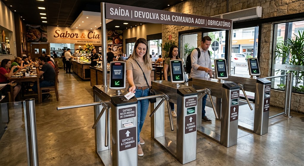 Catracas automatizadas integradas ao sistema PDV em um estabelecimento comercial